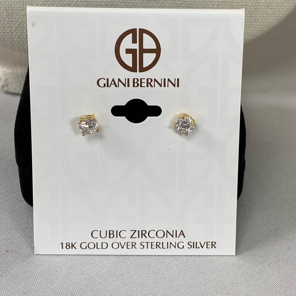 Prong set CZ rhinestone earrings 18k over SS